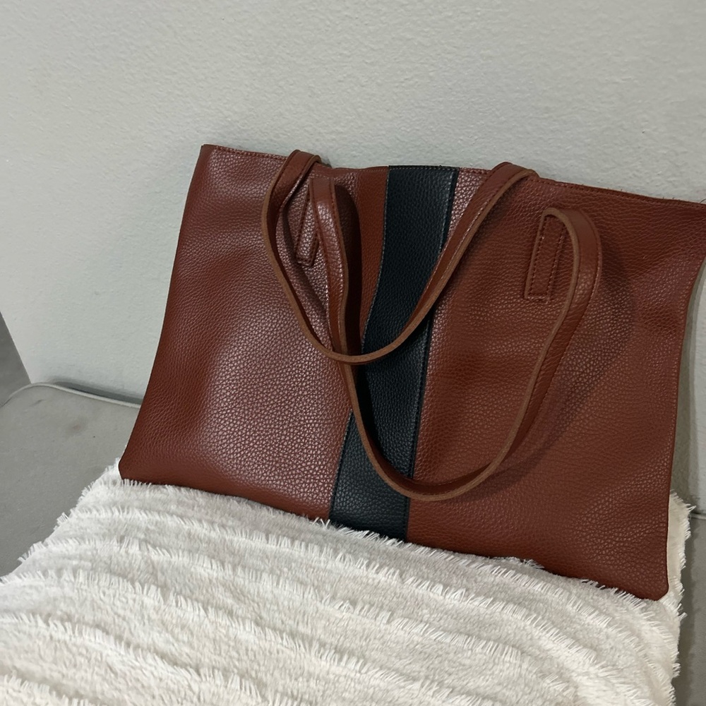 Elegant vegan leather Brown and Black Tote Bag